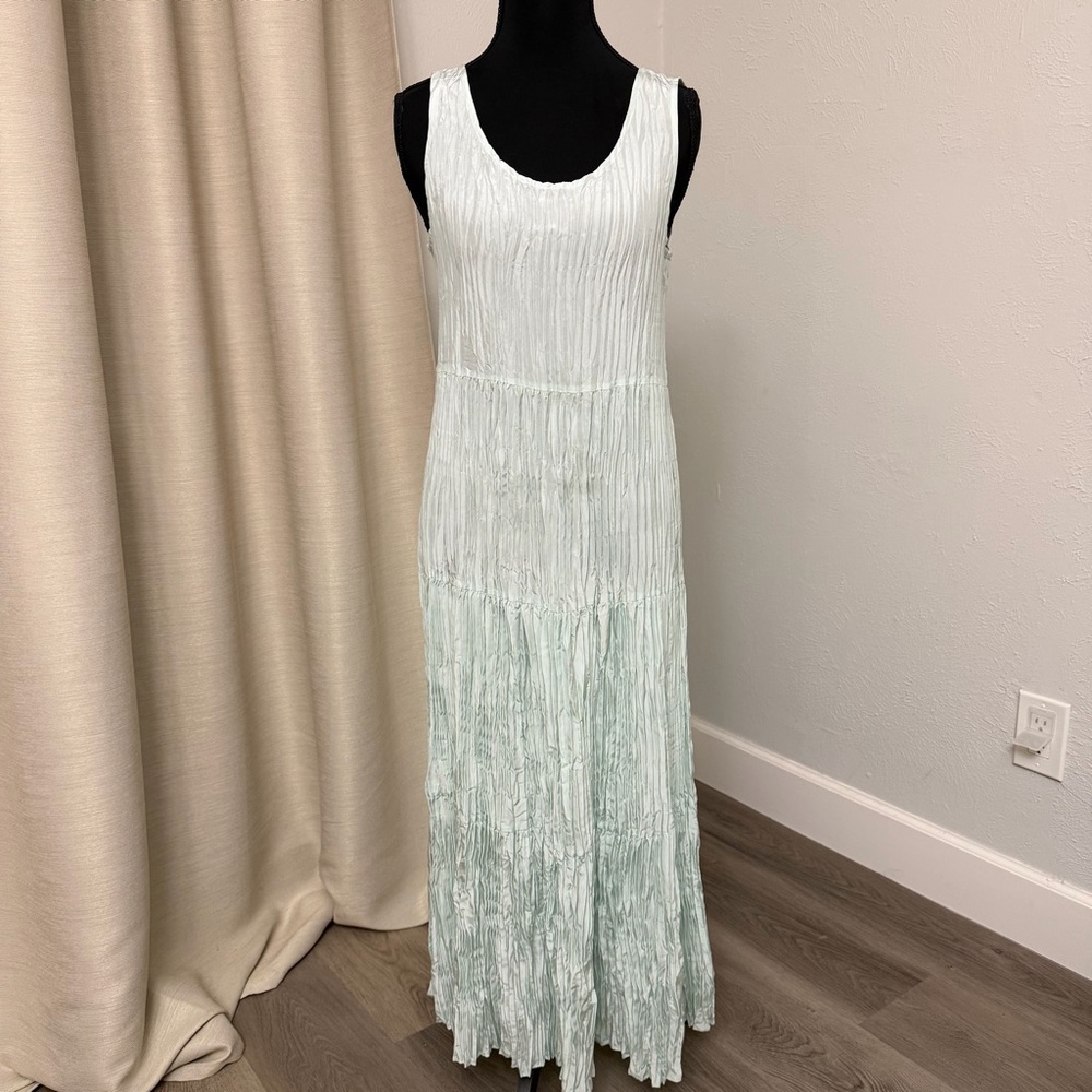 Eileen Fisher Mint Green Crushed Silk Maxi Dress